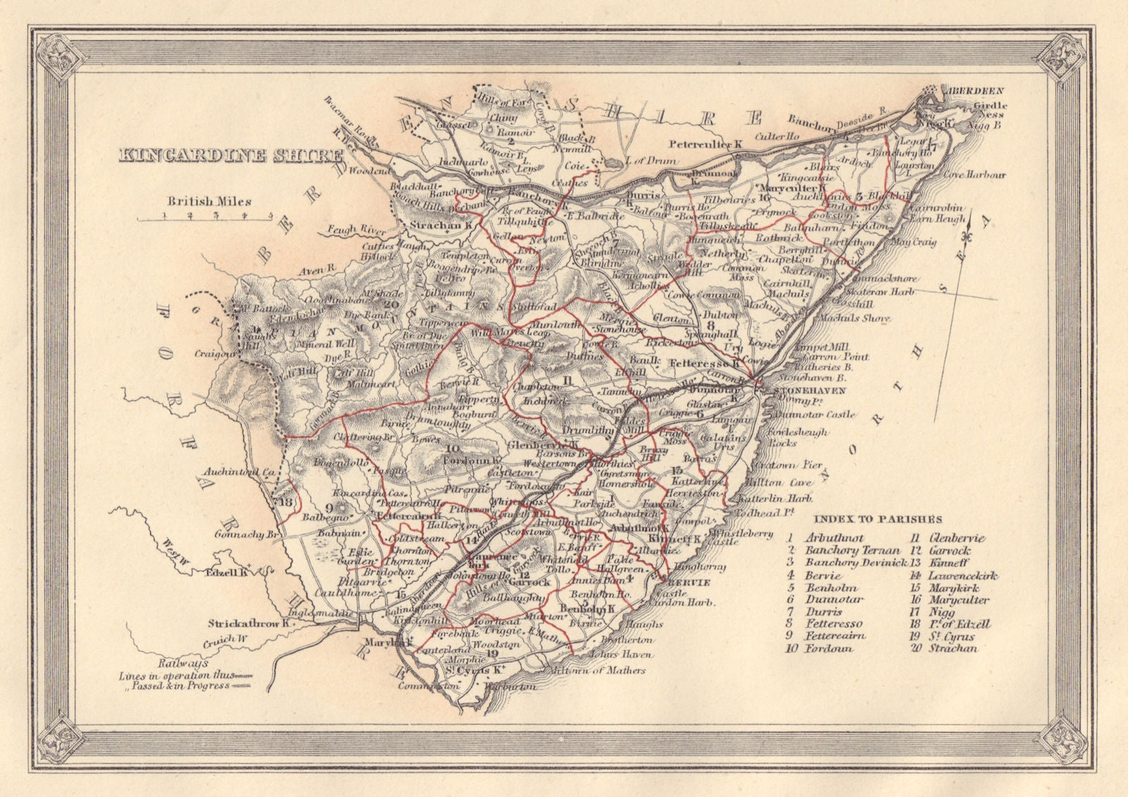 Decorative antique county map of Kincardineshire, Scotland. FULLARTON 1866